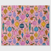 Pink Whimsical Christmas Ornaments Cadeaupapier (Vlak)