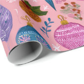 Pink Whimsical Christmas Ornaments Cadeaupapier (Rol Hoek)