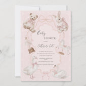 Pink Whimsical Elegant Bear Baby Shower Kaart (Voorkant)