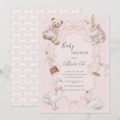 Pink Whimsical Elegant Bear Baby Shower Kaart (Voorkant / Achterkant)