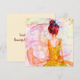 Pink Whimsical Fairy Girl Birthday Kaart