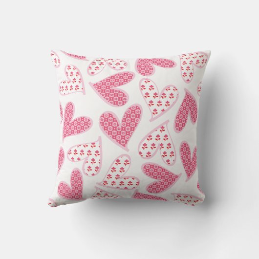 Pink Whimsical Floral Hearts Pattern Kussen (Achterkant)