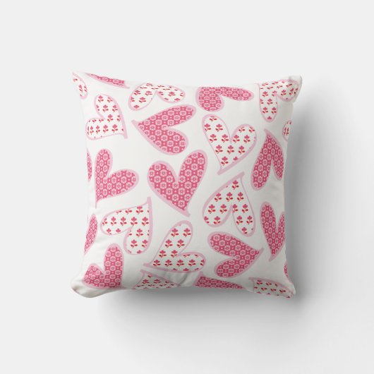 Pink Whimsical Floral Hearts Pattern Kussen (Voorkant)