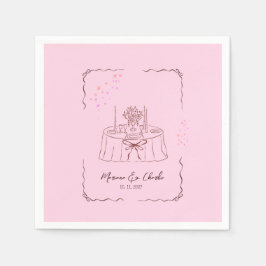 Pink Whimsical Hand Drawn Illustrated Wedding  Servet