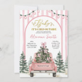 Pink Whimsical Stripes Cold Outside Baby Shower Kaart (Voorkant)