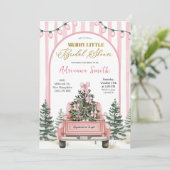Pink Whimsical Stripes Merry Little Bridal Shower Kaart (Staand voorkant)