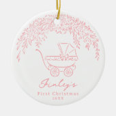 Pink Whimsical Stroller Baby's First Christmas Keramisch Ornament (Voorkant)