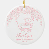 Pink Whimsical Stroller Baby's First Christmas Keramisch Ornament (Achterkant)