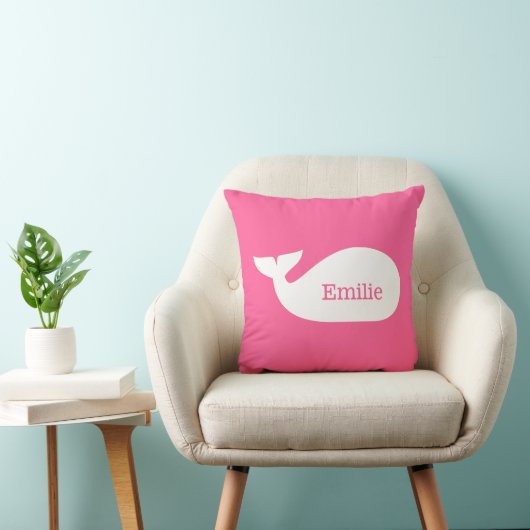 Pink Whimsical Whale gepersonaliseerde kinderkledi Kussen (Stoel)