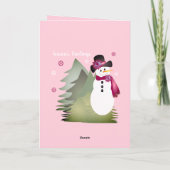 Pink Whimsy Snowman Feestdagen Kaart (Achterkant)