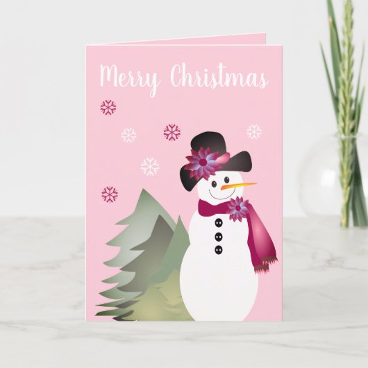 Pink Whimsy Snowman Feestdagen Kaart (Voorkant)