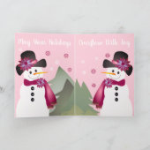 Pink Whimsy Snowman Feestdagen Kaart (Binnen)
