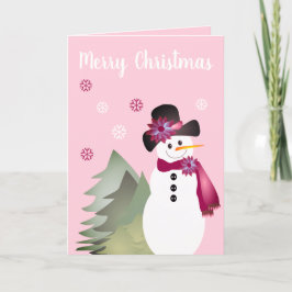 Pink Whimsy Snowman Feestdagen Kaart