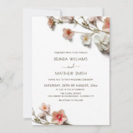 Pink White 3D Wildflowers Wedding Kaart