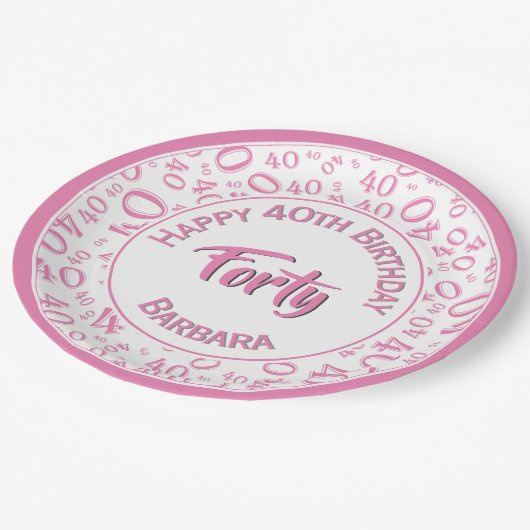 Pink/White 40th Birthday Party Number Pattern Papieren Bordje (Gekanteld)