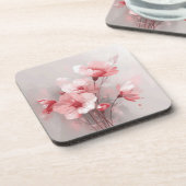 Pink, White, and Gray Foral Bier Onderzetter (Linkerzijde)