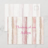 Pink White Beige Stripes Thinking of you Briefkaart (Voorkant / Achterkant)