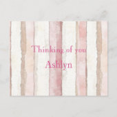 Pink White Beige Stripes Thinking of you Briefkaart (Voorkant)