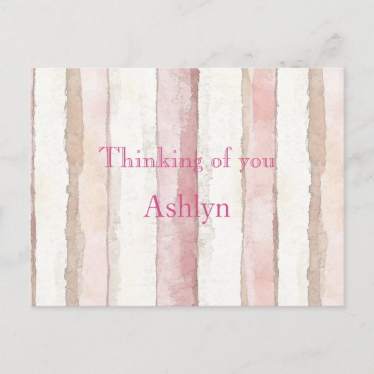 Pink White Beige Stripes Thinking of you Briefkaart (Voorkant)