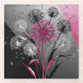 Pink, White Black Dandelions  Glazen Onderzetter (Voorkant)