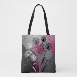 Pink, White Black Dandelions  Tote Bag