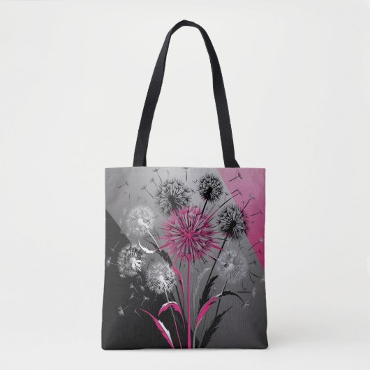 Pink, White Black Dandelions  Tote Bag (Voorkant)