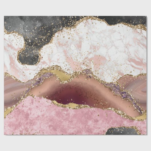 Pink White Black Mauve Gold Glitter Agate Marble Cadeaupapier (Vlak)