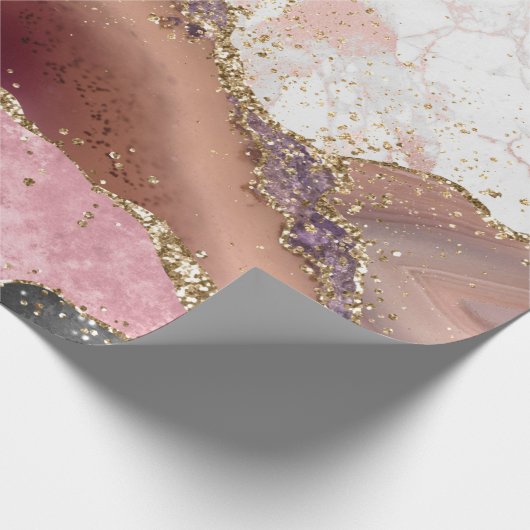 Pink White Black Mauve Gold Glitter Agate Marble Cadeaupapier (Hoek)