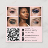 Pink White & Black Script Makeup Photo Personalize Vierkante Visitekaartje (Achterkant)