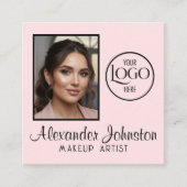 Pink White & Black Script Makeup Photo Personalize Vierkante Visitekaartje (Voorkant)