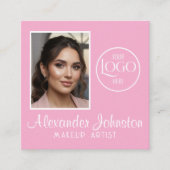 Pink White & Black Script Makeup Photo Personalize Vierkante Visitekaartje (Voorkant)