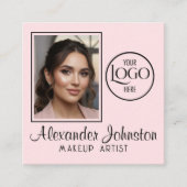 Pink White & Black Script Makeup Photo Personalize Vierkante Visitekaartje (Voorkant)