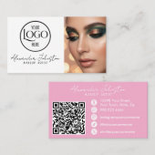 Pink White & Black Script Makeup Photo Personalize Visitekaartje (Voorkant / Achterkant)