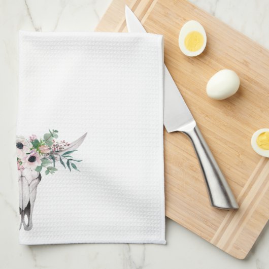 Pink White Boho Koe Head Floral Theedoek (Quarter Fold)