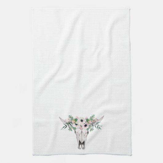 Pink White Boho Koe Head Floral Theedoek (Verticaal)