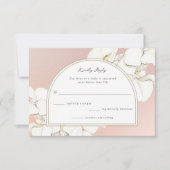 Pink White Botanical Orchid Floral Wedding RSVP Kaartje (Voorkant)