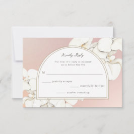 Pink White Botanical Orchid Floral Wedding RSVP Kaartje