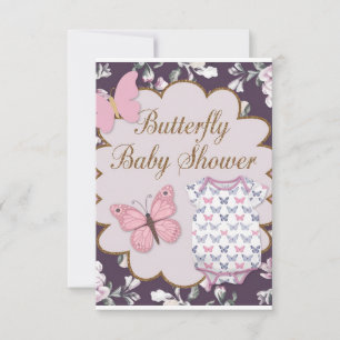 Pink & White Butterfly Baby shower Uitnodiging E