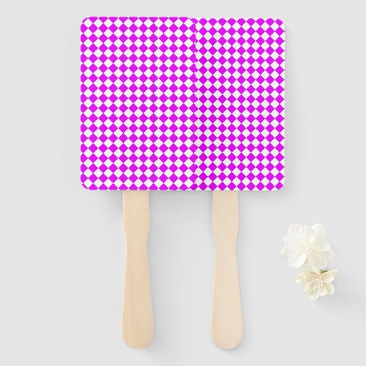 Pink White Checker Diamond Pattern Handwaaier (Voorkant en achterkant)