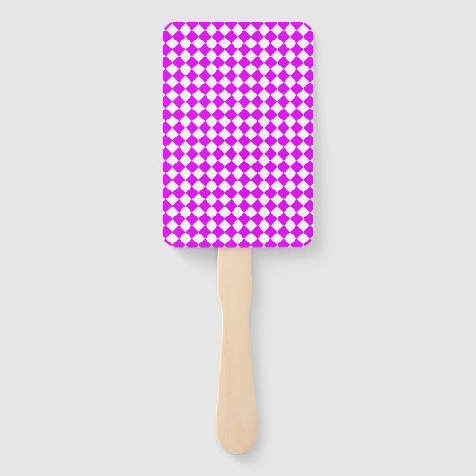 Pink White Checker Diamond Pattern Handwaaier (Achterkant)