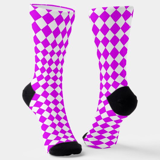 Pink White Checker Diamond Pattern Sokken (Gebogen)