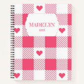 pink &white checkered heart pattern monogram name notitieboek (Voorkant)