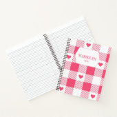 pink &white checkered heart pattern monogram name notitieboek (Binnen)
