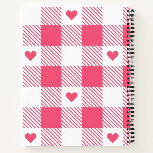 pink &white checkered heart pattern monogram name notitieboek (Achterkant)