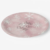 Pink White Christmas Snowflakes Stripes Papieren Bordje (Gekanteld)