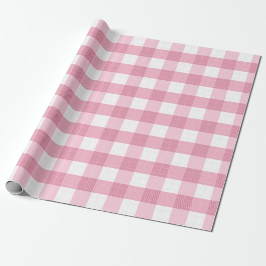 Pink & White Classic Gingham Pattern Cadeaupapier (Uitgerold)