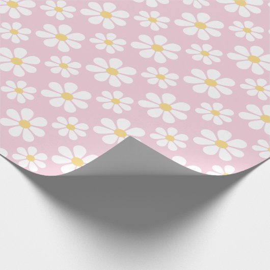 Pink White Daisy Pattern Cadeaupapier (Hoek)