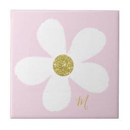 Pink White Daisy Simple Floral Gold Personal Tegeltje