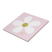 Pink White Daisy Simple Floral Gold Personal Tegeltje (Zijkant)