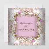 Pink White Damask Gold Flowers Birthday Party Kaart (Voorkant)